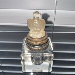 antique figural inkwell, possibly made of pressed glass and brass or bronze